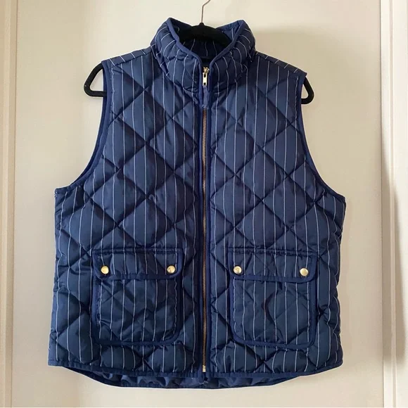 J. Crew Excursion Striped Quilted Down Puffer Vest in Navy Blue - Picture 2 of 4